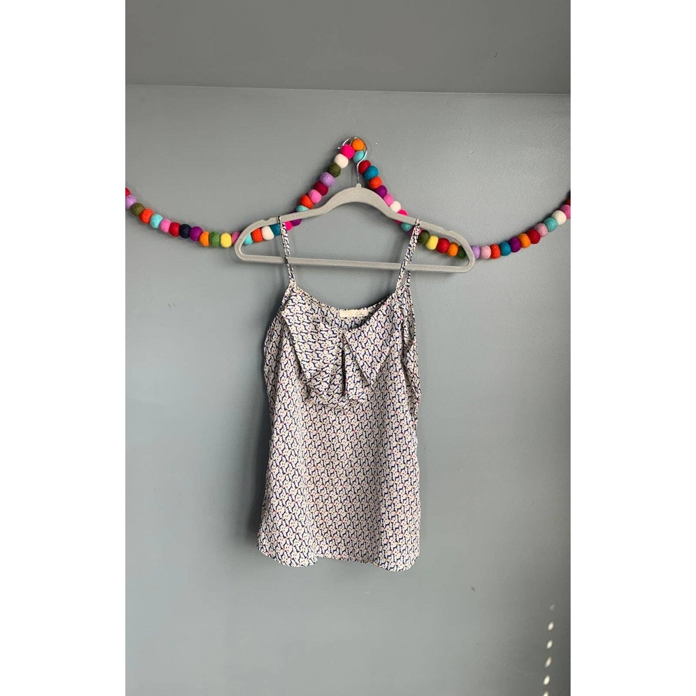 Lush White and Navy Printed Spaghetti Strap Blouse